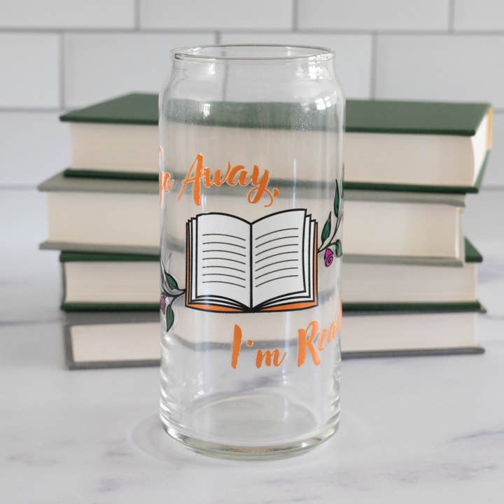 20 Oz. Go Away, I'm Reading Glass Cup for wholesale by Bona Fide Bookworm