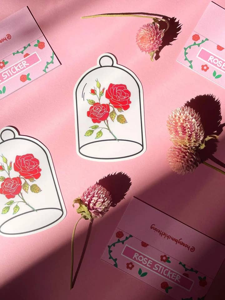 Etiqueta autocolante Rosa Cloche, Beauty & The Bast, Adesivo Rosa por atacado de Honey Bunch Lettering