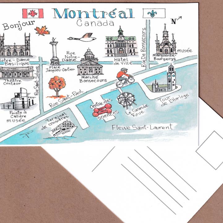 Carte postale de Montréal dessinée à la main, carte artistique souvenir de Montréal pour la vente par Pegmeisterart