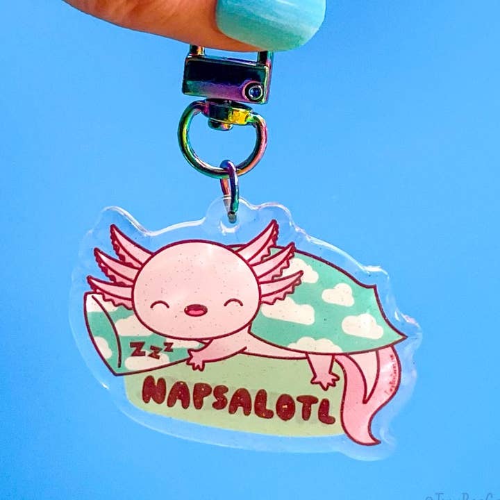 Axolotl "Napsalotl" Glittrig Nyckelring i Akryl för wholesale av Tiny Bee Cards
