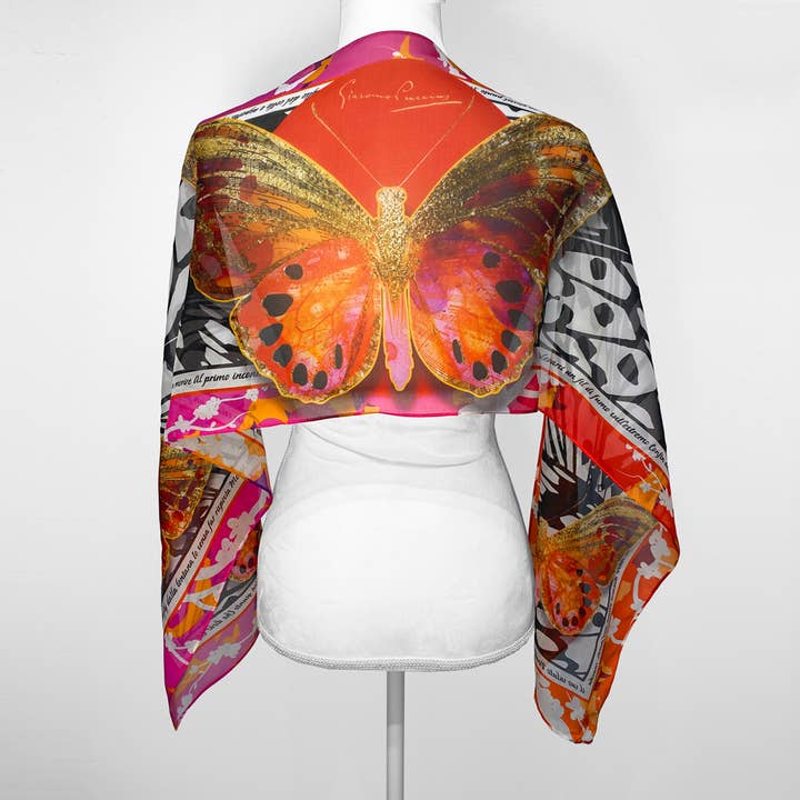 Madame Butterfly Oblong Silk Scarf for wholesale by Opera Scarves