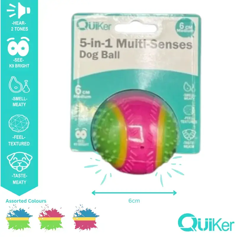 Quiker Pet Products - Wholesale Pet Toy - Dog - 5-in-1 Multi-Senses Dog Toy Ball 6cm - 6 Pack Inner2