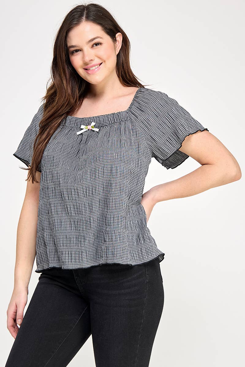 Haute Fox Plus Size & Contemporary - Vente Chemisier – femme - Haut à manches courtes grande taille avec petit nœud - JK18736-T15