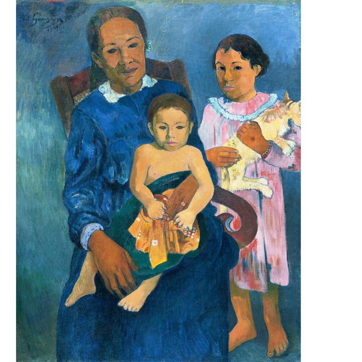 Ritratto vintage della maternità | Donna polinesiana con bambini e gatto | Paul Gauguin | Arte della parete genitore e figlio | Persona di arte del colore per la vendita all'ingrosso da parte di Rock Paper Scissors Wall Art