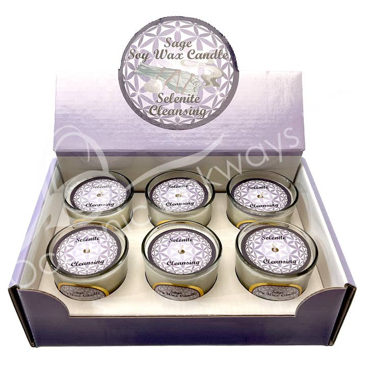 Oceanic Linkways Inc - Wholesale Jar/Filled Candle - CANDLE VOTIVE -SAGE WITH SELENITE/CLEANSING (PK 6)