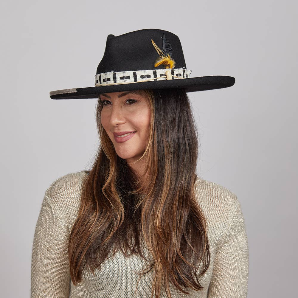 Noir Chapeau en feutre de laine à bord roulé en forme de goutte - Style Lounge en vente sur Faire10