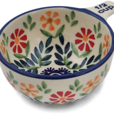 1/2 Cup Measuring Cup Wave Of Flowers Theme for wholesale by Polmedia Polish Pottery