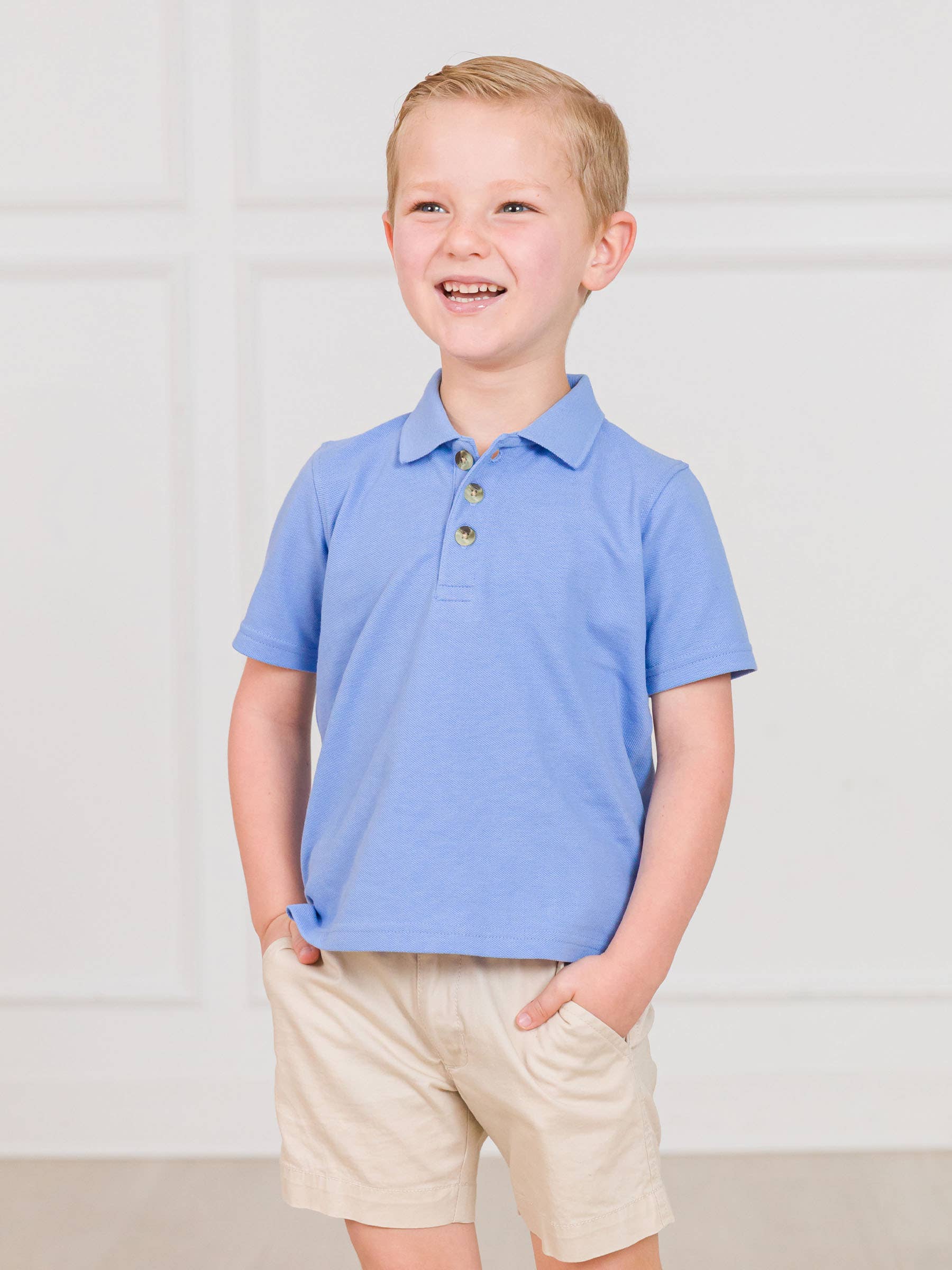 Blauw Jongens Periwinkle Blauwe Piqué Korte Mouwen Polo Shirt voor groothandel op Faire8
