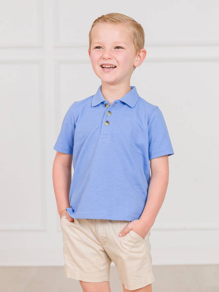 Blauw Jongens Periwinkle Blauwe Piqué Korte Mouwen Polo Shirt voor groothandel op Faire8