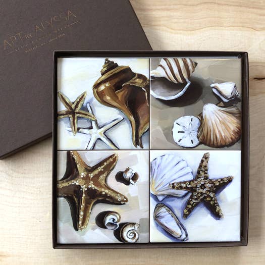 Neutral Shells Coaster Set for wholesale by Art by Alyssa