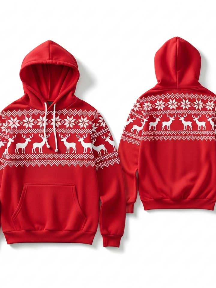 Family Christmas Hoodie Bundle 2025 Set of 5 Pullover Sweatshirts Red Reindeer Snowflake for wholesale by Midfield Apparel LLC