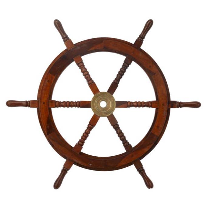 A-57109: BRASS WOOD SHIP WHEEL 30"W, 30"H for wholesale by Import Corner