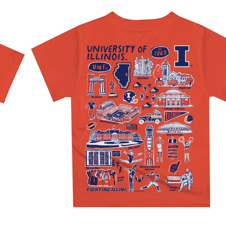 Vive La Fete - Wholesale Screen Printed T-Shirt - Kids - Illinois Fighting Illini Hand Sketched Impressions T-Shirt4