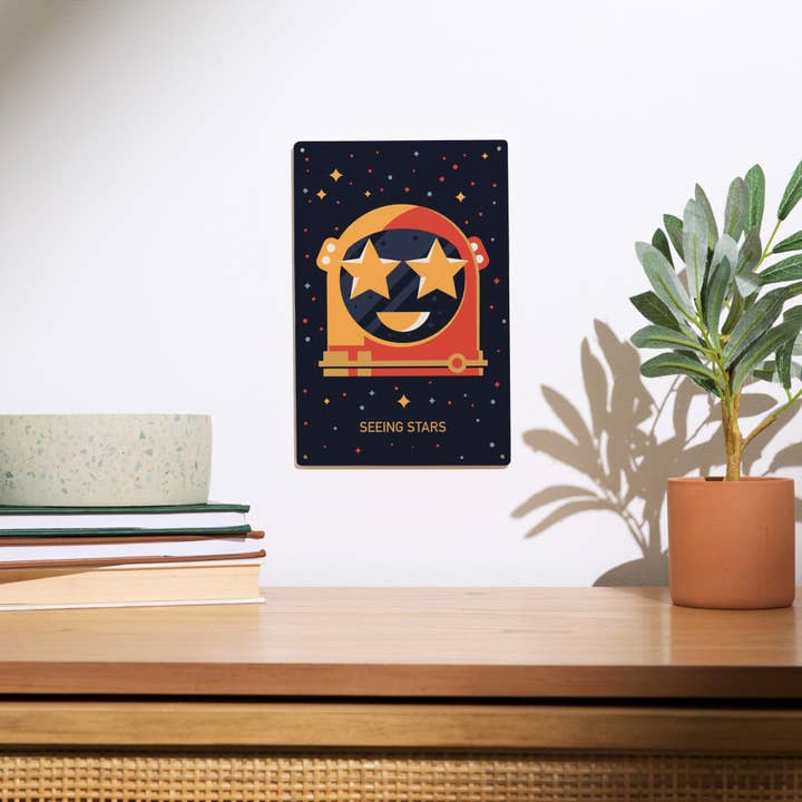 Lantern Press - Wholesale Wood Wall Art - WOOD SIGN ART Astronaut Helmet, Seeing Stars1