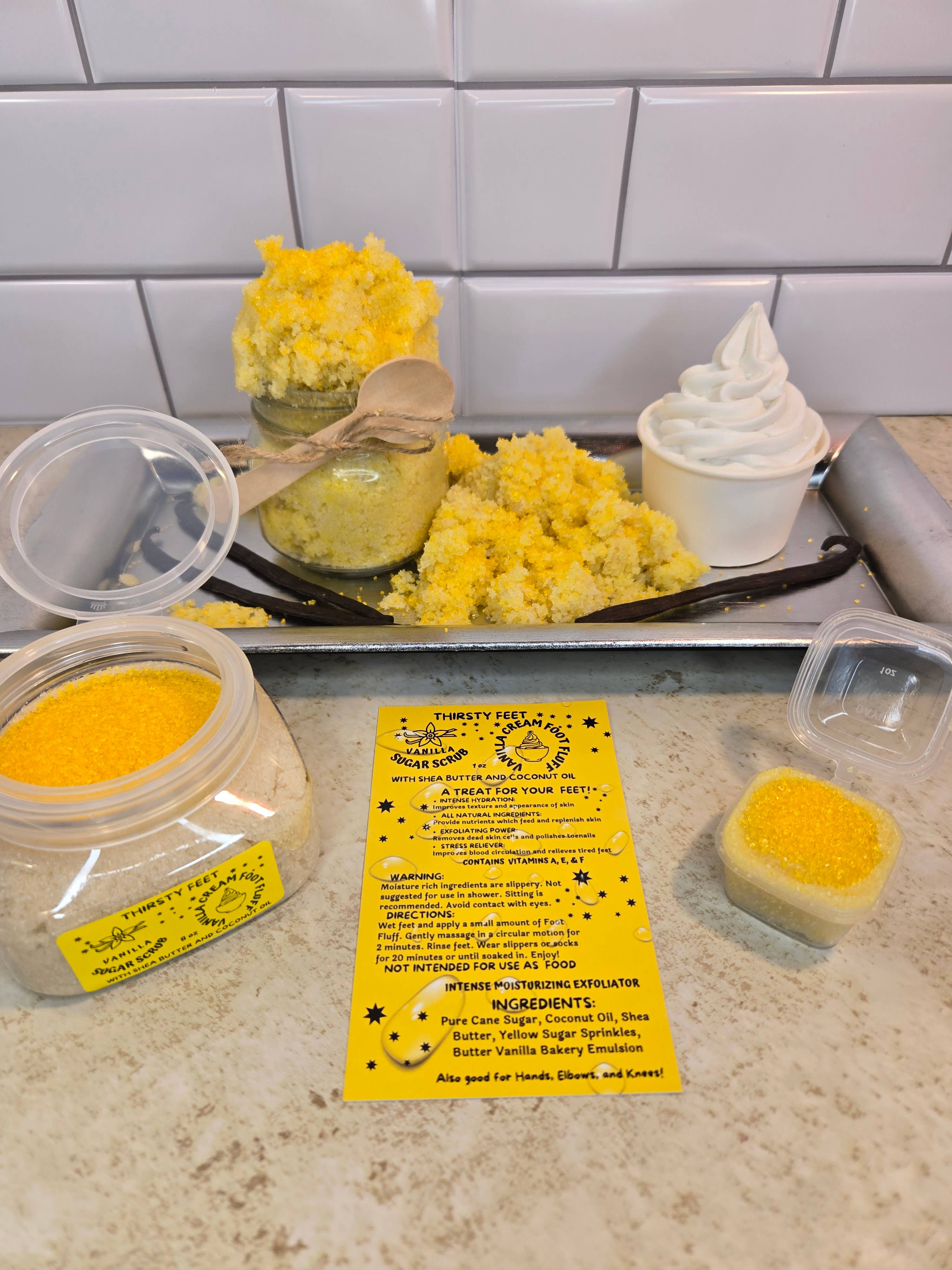 THIRSTY FEET®️ - Wholesale Foot Scrub/Polish - Vanilla Cream Foot Fluff Sugar Scrub 8 oz Jar3