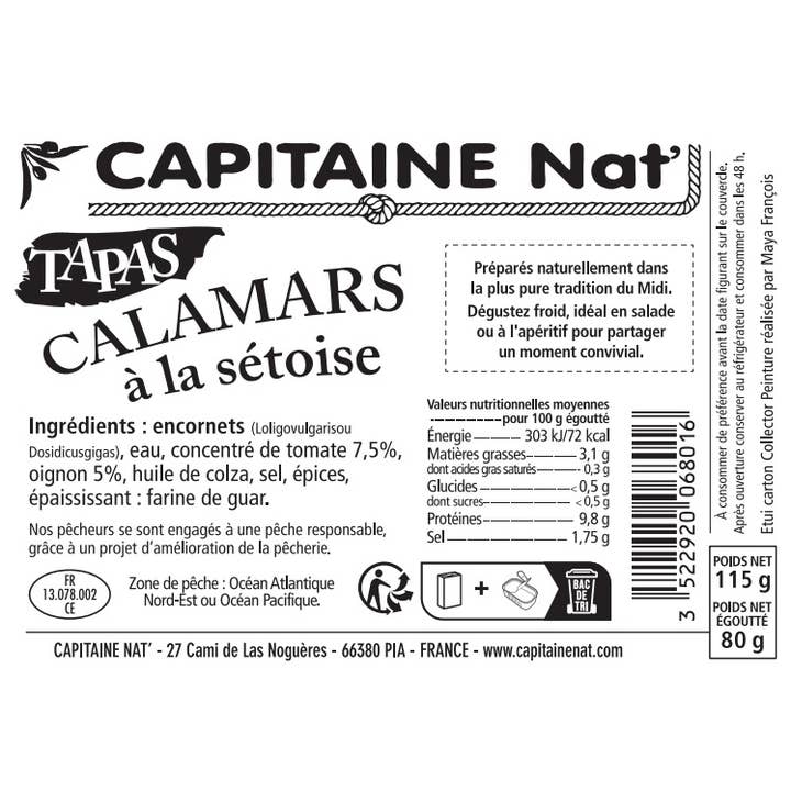 CAPITAINE NAT' - Wholesale Tinned Fish - COLLECTOR - TAPAS Squid à la Setoise 1/6 115g1