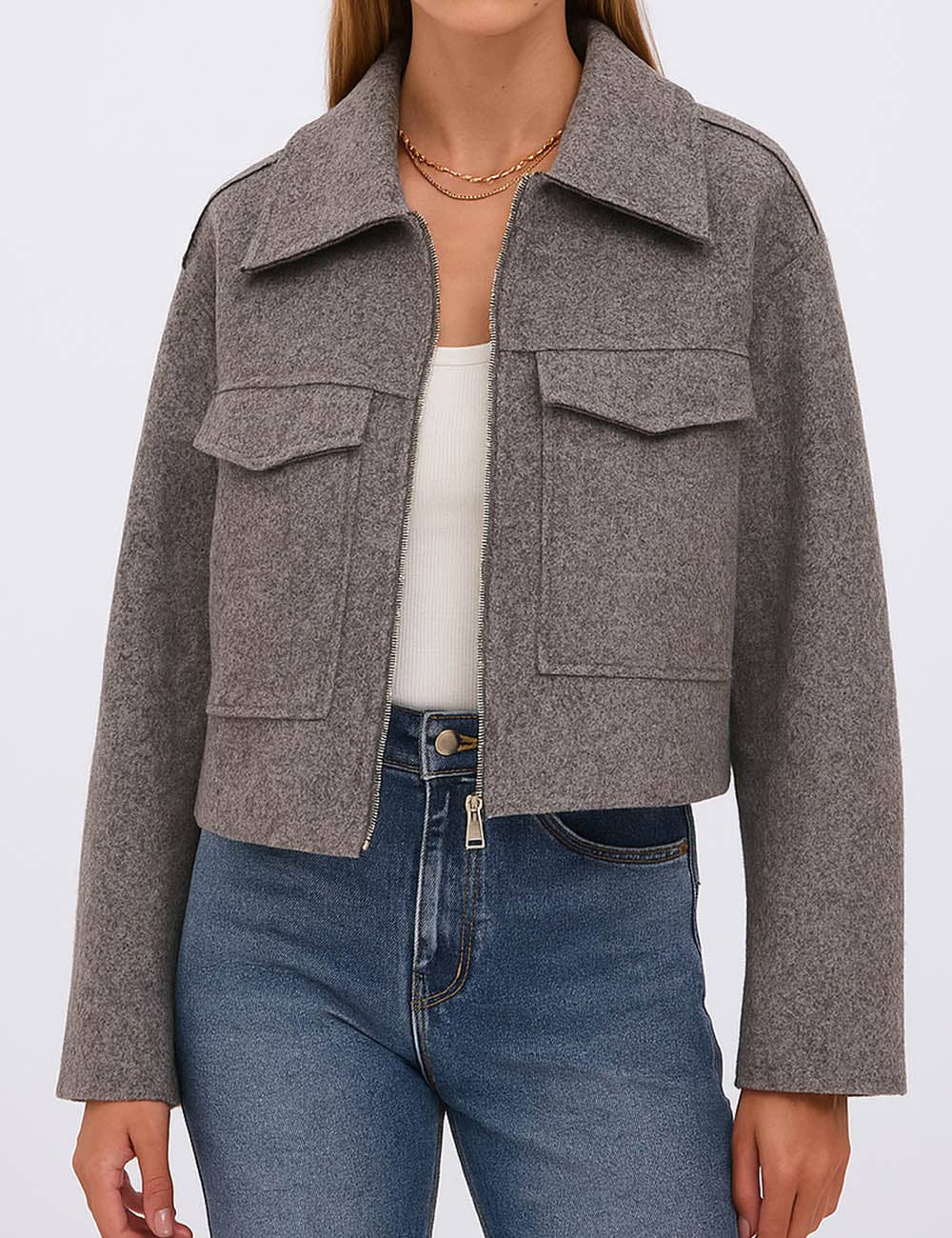 Sweetkama - Wholesale Jacket - Women's - Ladies Turn Down Collar Boxy Cropped Wool Blend Jacket0