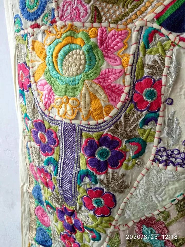 Handmade Sari Patchwork Bedcover Huge Size Hand Embroidery for wholesale by GYPSY STUDIO