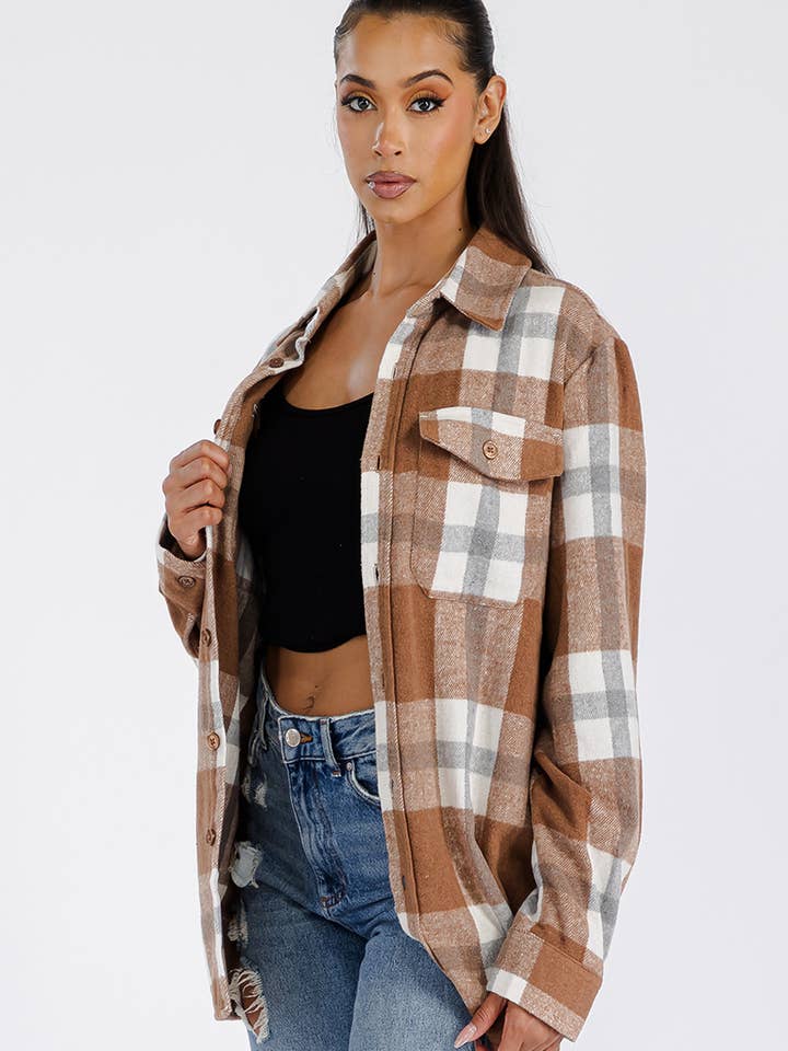 Boyfriend Oversized Soft Flannel Shacket for wholesale by WEIV