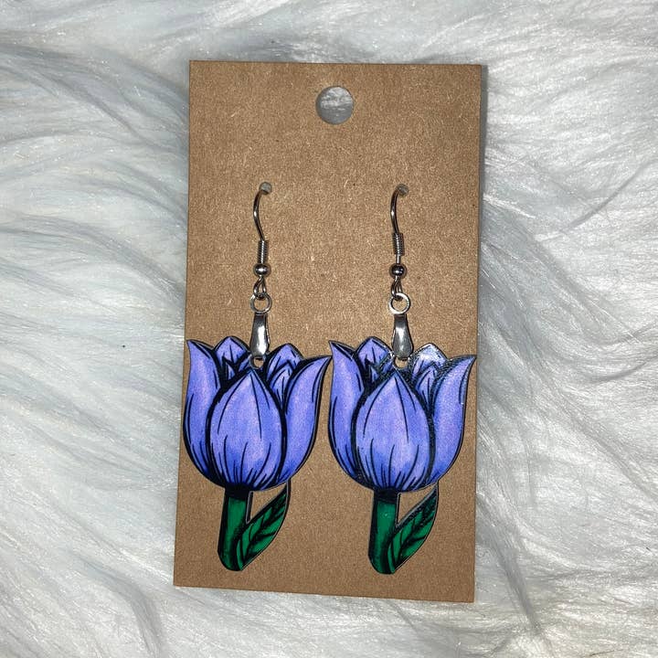 Purple 3 (T11) Tulip Shape Earrings - 1.5” for wholesale by Much Love Treasures