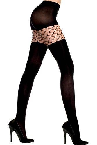 Black Music Legs Opaque Tights  With Fence Net Insert ML58080 for wholesale on Faire4