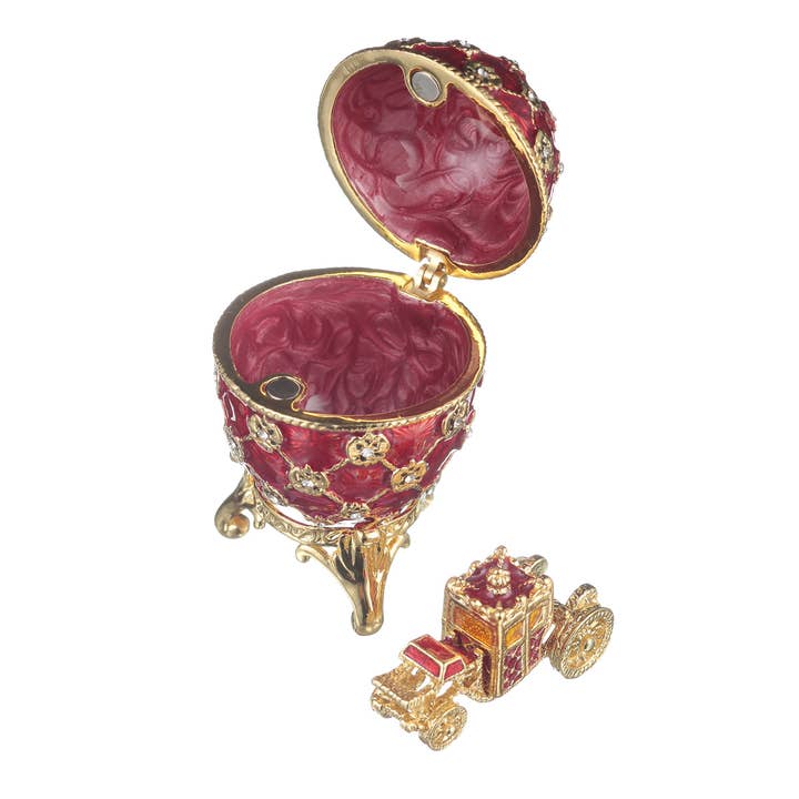 Boîte à bijoux Faberge Coronation Egg avec chariot, 2,6 pouces, rouge pour la vente par danila-souvenirs