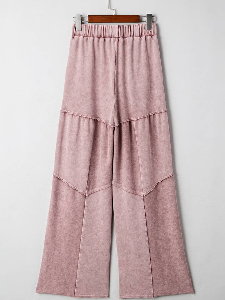 FULL TIME PURCHASE - Wholesale Pants - Women's - Mineral Wash Tiered Wide Leg Patchwork Drawstring Pants11