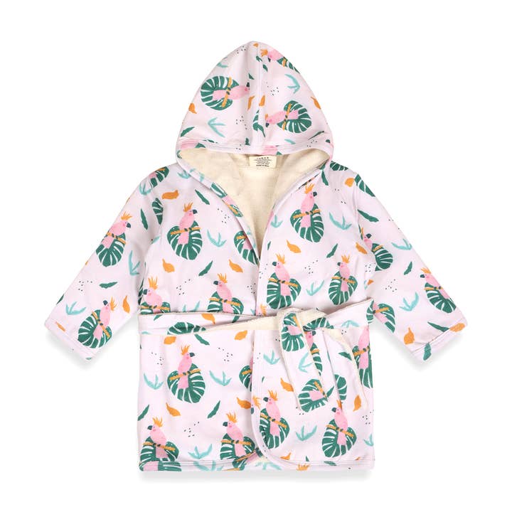 Albornoz con capucha Parrot Baby (jersey orgánico) para venta al por mayor de Viverano Organics