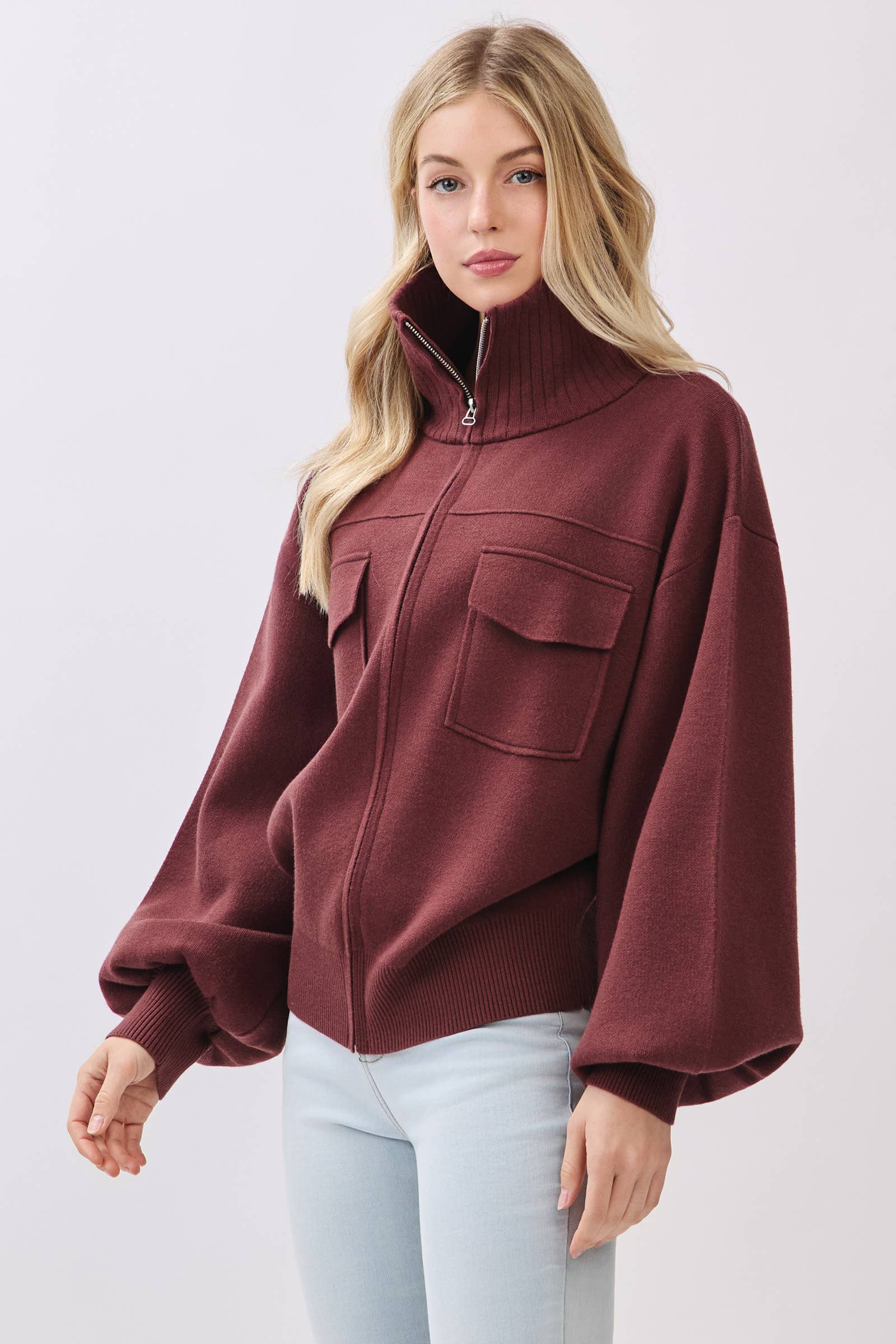 Calista - Wholesale Bomber Jacket - Women's - SWEATER BOMBER JACKET - VW61338