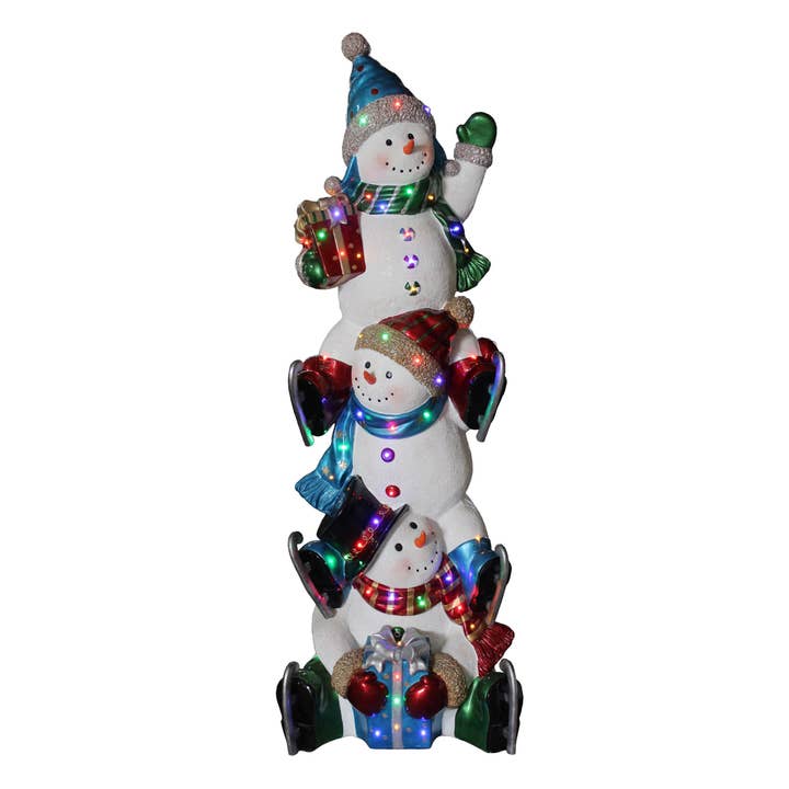 Season's Designs - Wholesale Christmas Decoration - CLOSEOUT 61.5In Snowman Stack Blue Scarves W Led