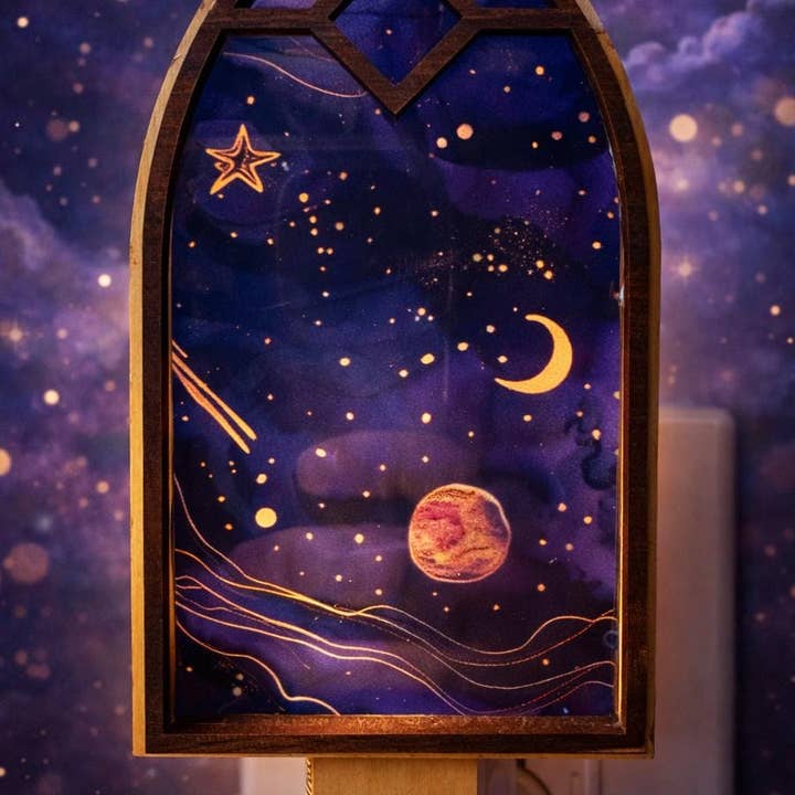 Celestial Cathedral Nightlight, Starry Sky Nursery Decor, Wooden LED for wholesale by Form Hous