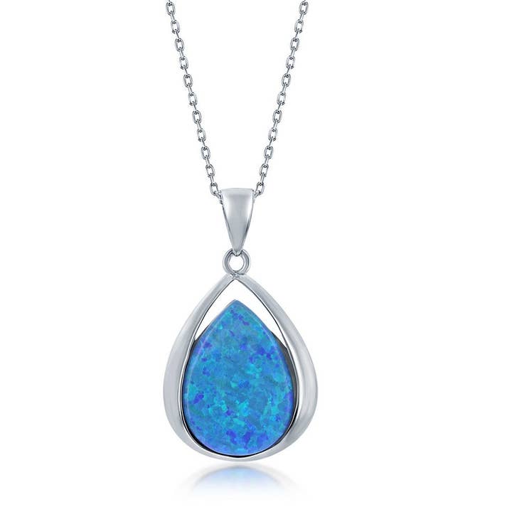 Pendentif opale bleue en forme de poire en argent sterling pour la vente par International Excellence
