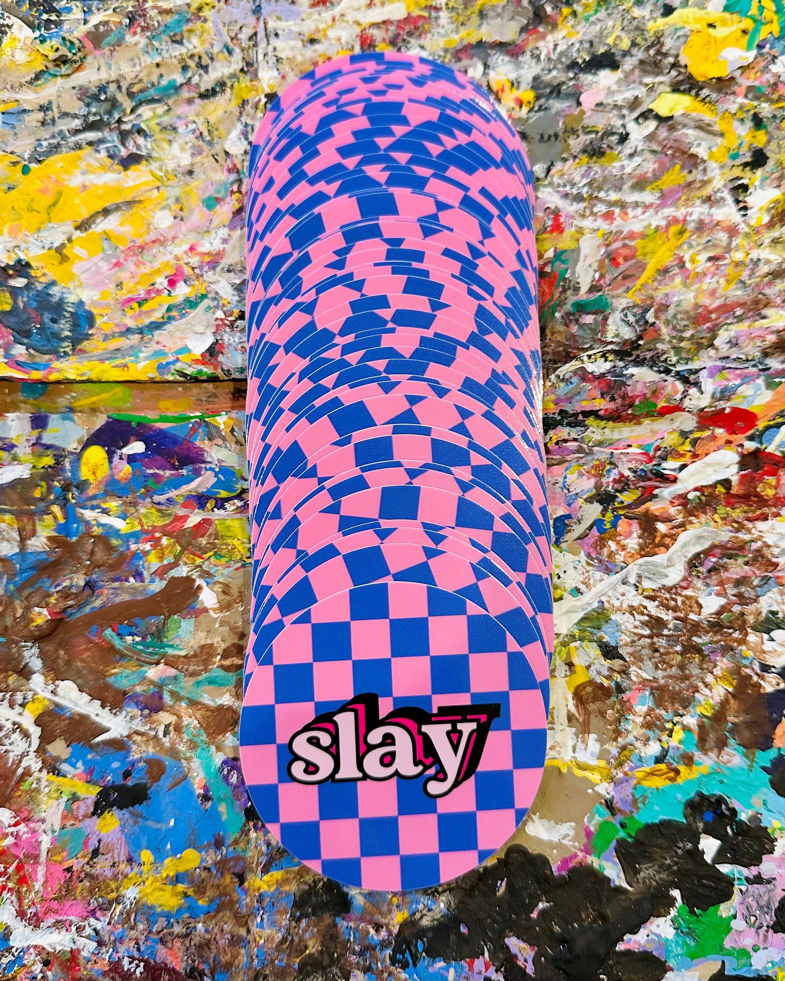 The Blank Canvas Company - Wholesale Sticker - Checkerboard Pink & Blue Slay - Vinyl Empowerment Sticker5