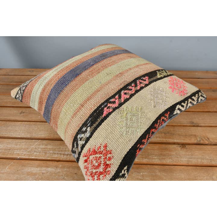 The Loom Wholesale - Wholesale Throw Pillow Cover - Colorful Striped Kilim Pillow, Vintage Design, 40x40-21896