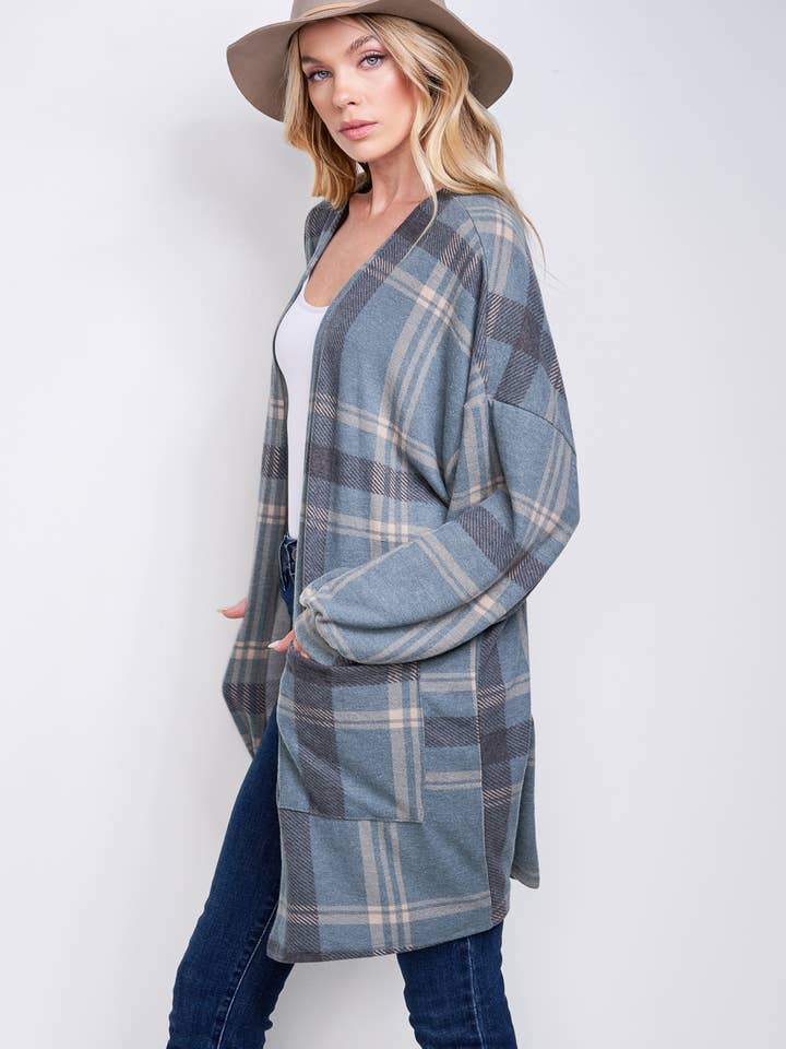Phil Love - Wholesale Kimono - Women's - T872F02 - Preppy Plaid Loose-Fit Women's Kimono Cardigan8
