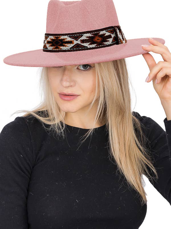 Navajo Rustic Band Pinch Crease Faux Wool Rancher Hat for wholesale by Cap Zone