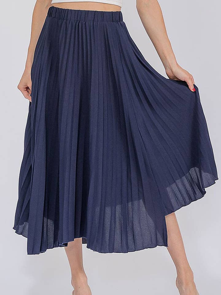 ELASTIC WAIST HIGH-LOW PLEATED MAXI SKIRT for wholesale by ROUSSEAU