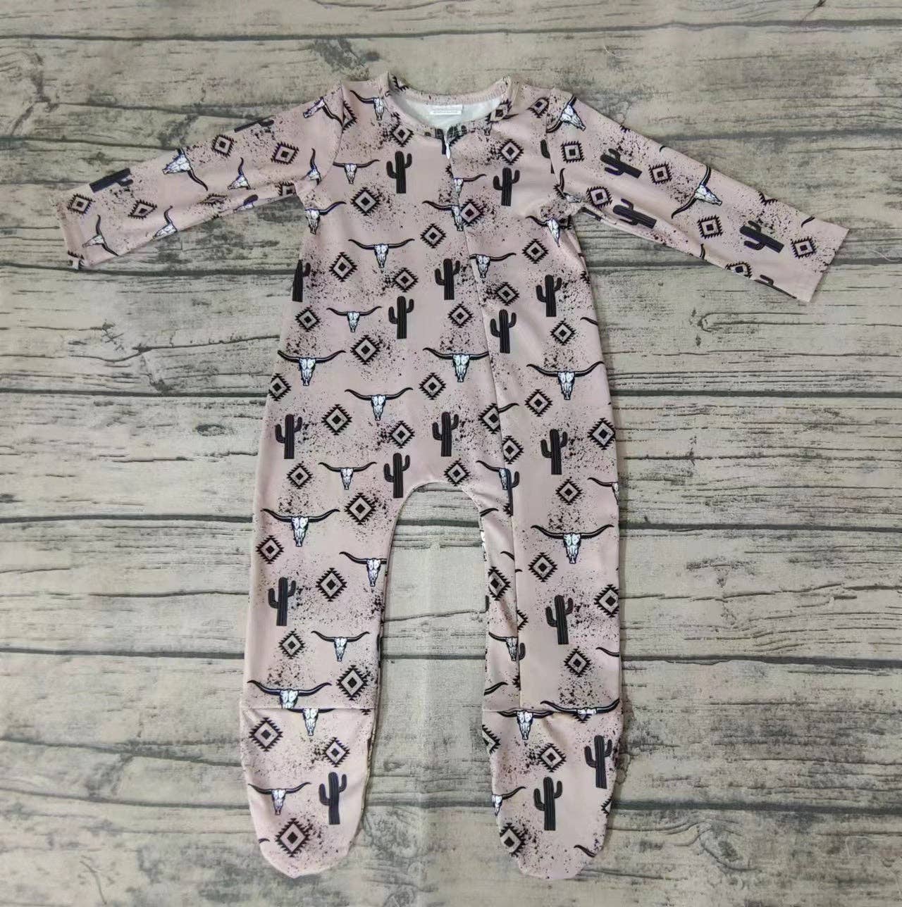 Aier Wholesale - Wholesale Jumpsuit - Baby - Baby kids long sleeve cow cactus zip fall rompers2
