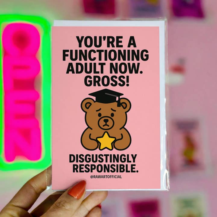 Funny Graduation Card • Stressed Bear Humor for wholesale by Hot Mess Paper Co.