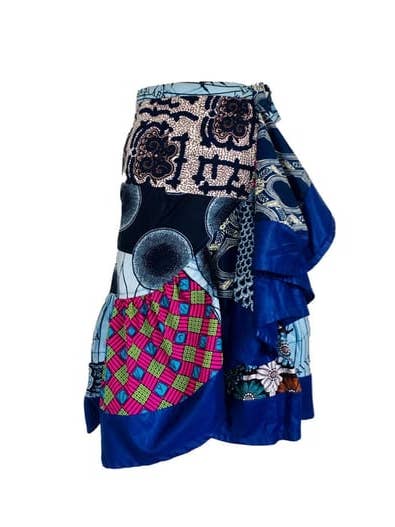Blue High Low Wrap Skirt African Print Maxi Skirt for wholesale by Sosome