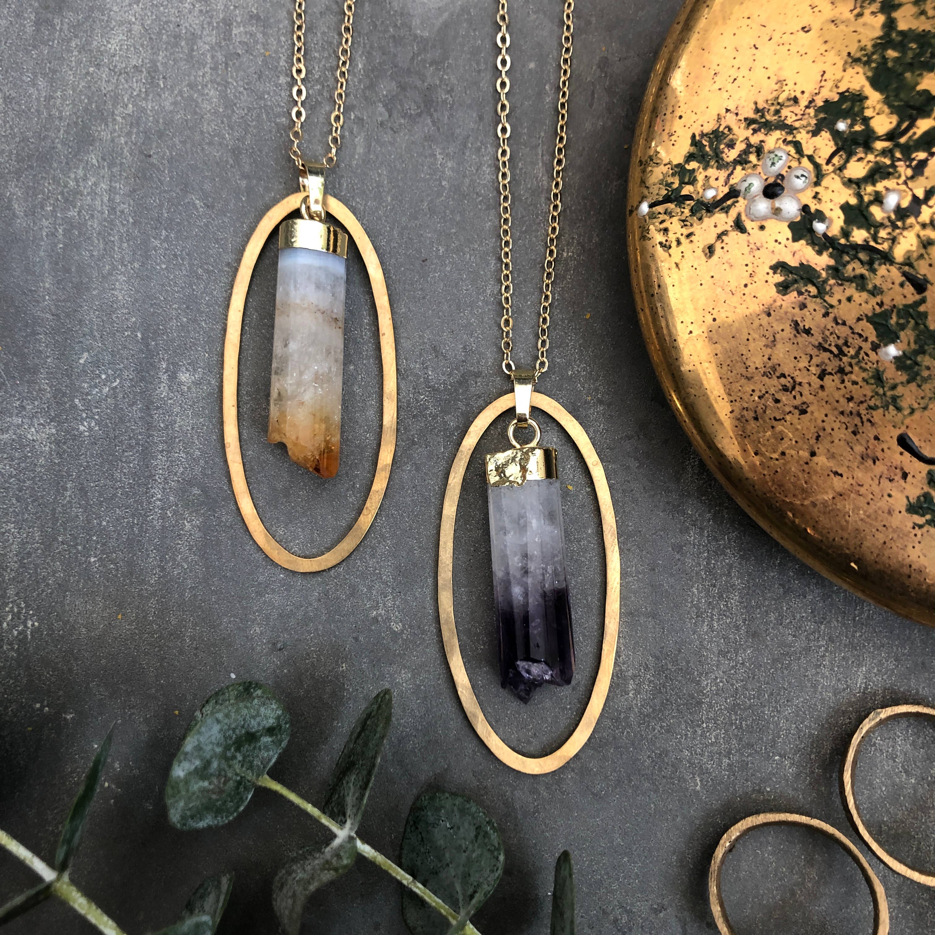 GeoMetricGem - Wholesale Pendant/Charm Necklace - Otisco Necklace ~ 14K Gold Plated Amethyst or Citrine0