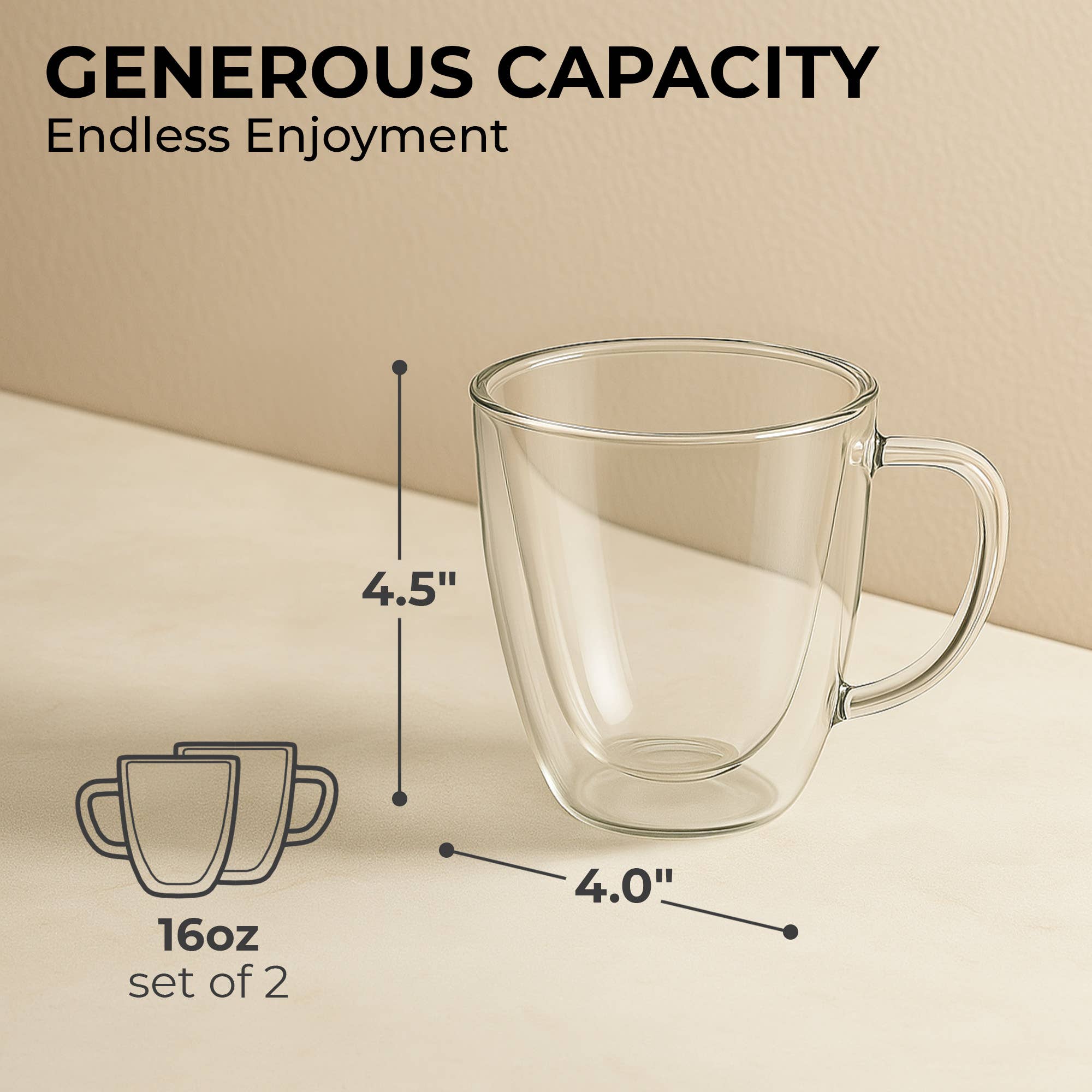 Kaffe - Wholesale Coffee Mug - Kaffe 16oz Glass Coffee Mugs. Set of 2 (Two)6