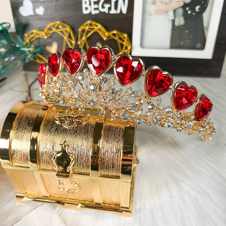Happy Dream Gifts - Wholesale Tiara - Women's - Queen of Heart Tiara, Red Heart Crown, Gold Fairy Headband