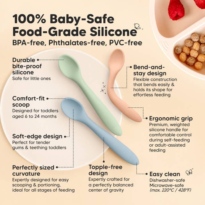 Mellow 3-Pack Prep Silicone Baby Spoons for Toddlers 6-24 months for wholesale on Faire2