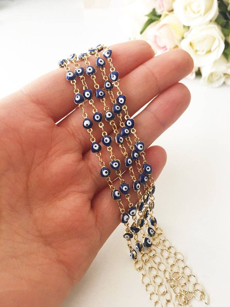 Evileyefavor - Vendita all'ingrosso Bracciale con perline - Braccialetto blu malocchio, Bracciale minimalista a catena in oro, Perlina blu malocchio6