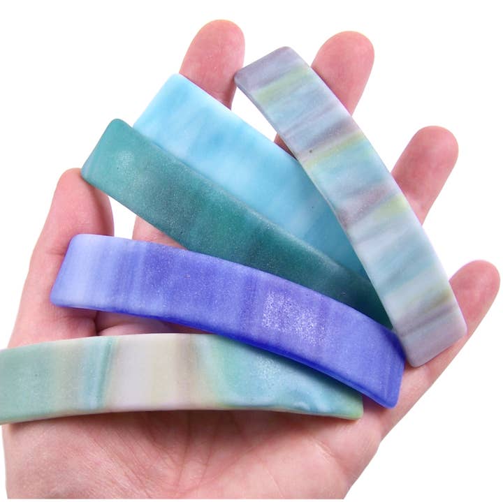 Beach Glass Barrettes Frosted Glass Blue Green Tan Pastel for wholesale by Glass Town USA