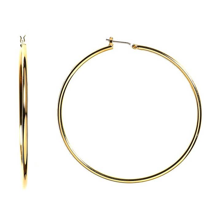 14k REAL Yellow Gold 25MMx1.5MM Thickness Classic Polished Round Tube Hoop Earrings with Snap Post Closure For Women (B07SVC1LPY) for wholesale by The Diamond Deal