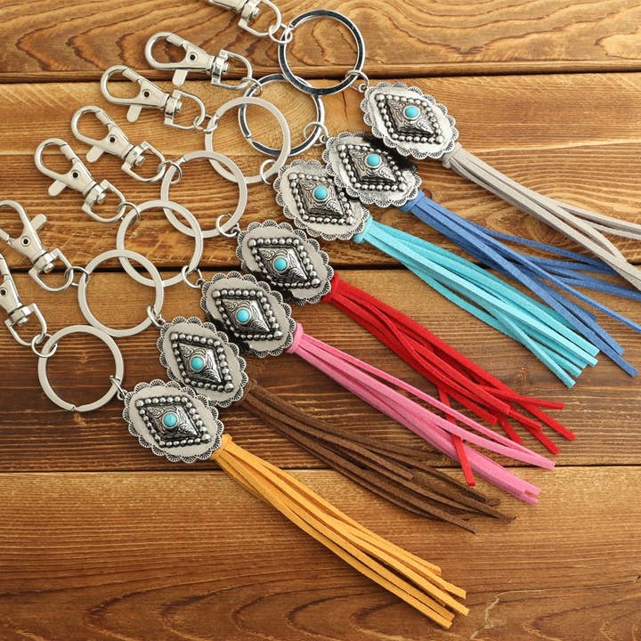Boho DiamondKeychain withTassel and TurquoiseCharm_CWAB5082 for wholesale by ACCITY
