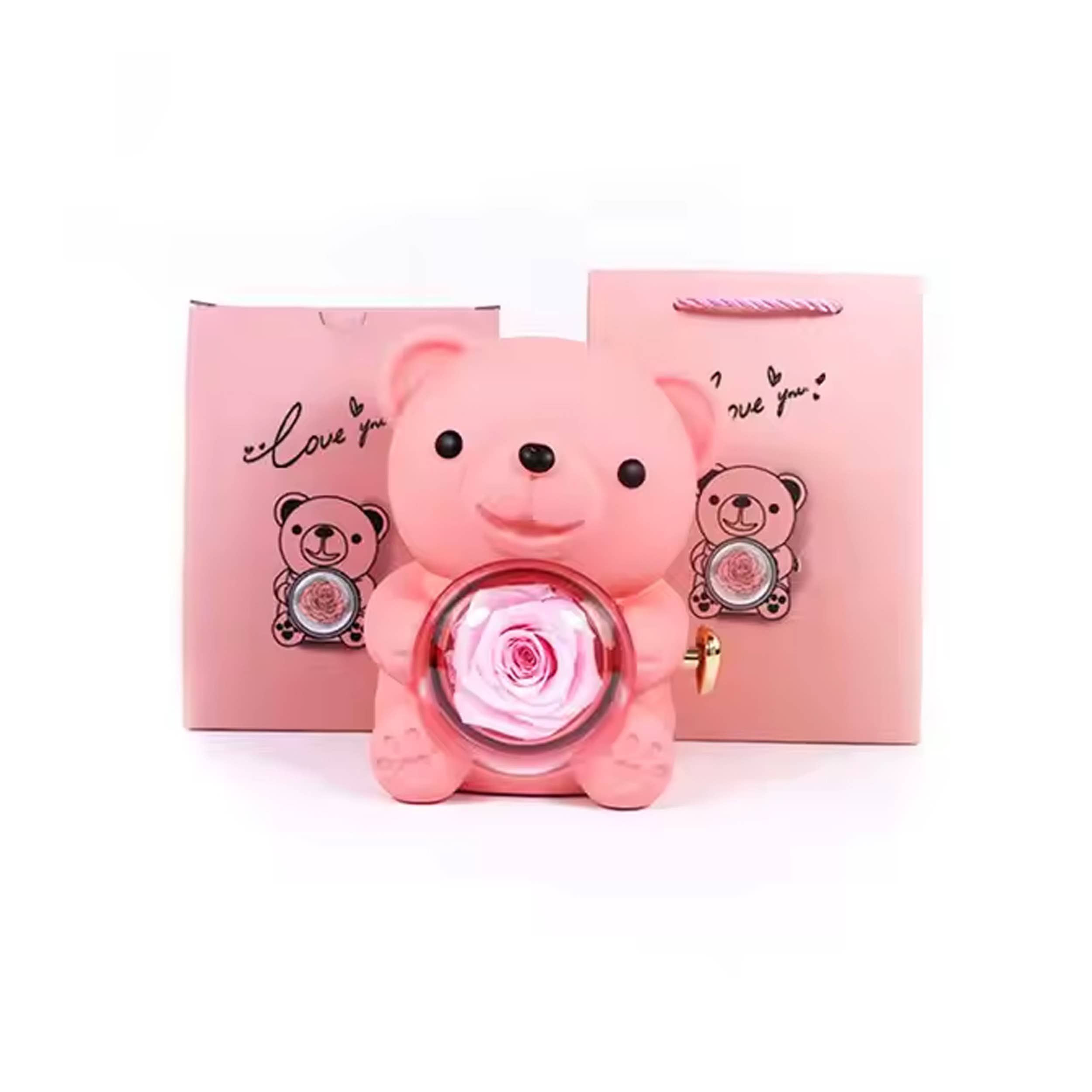 La Bella Monte - Wholesale Decorative Tabletop Object - Preserved Rotating Rose Bear Gifts For Home Decor - Assorted1