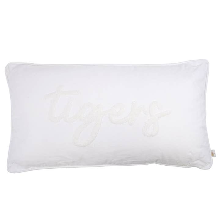 Tigers Embroidered Pillow Soft White 12.5x22.5 for wholesale by The Royal Standard